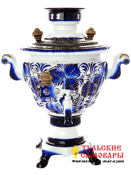 Электрический самовар 2 литра с росписью "Гжель", арт. 140214 фото 1 — Samovars.ru